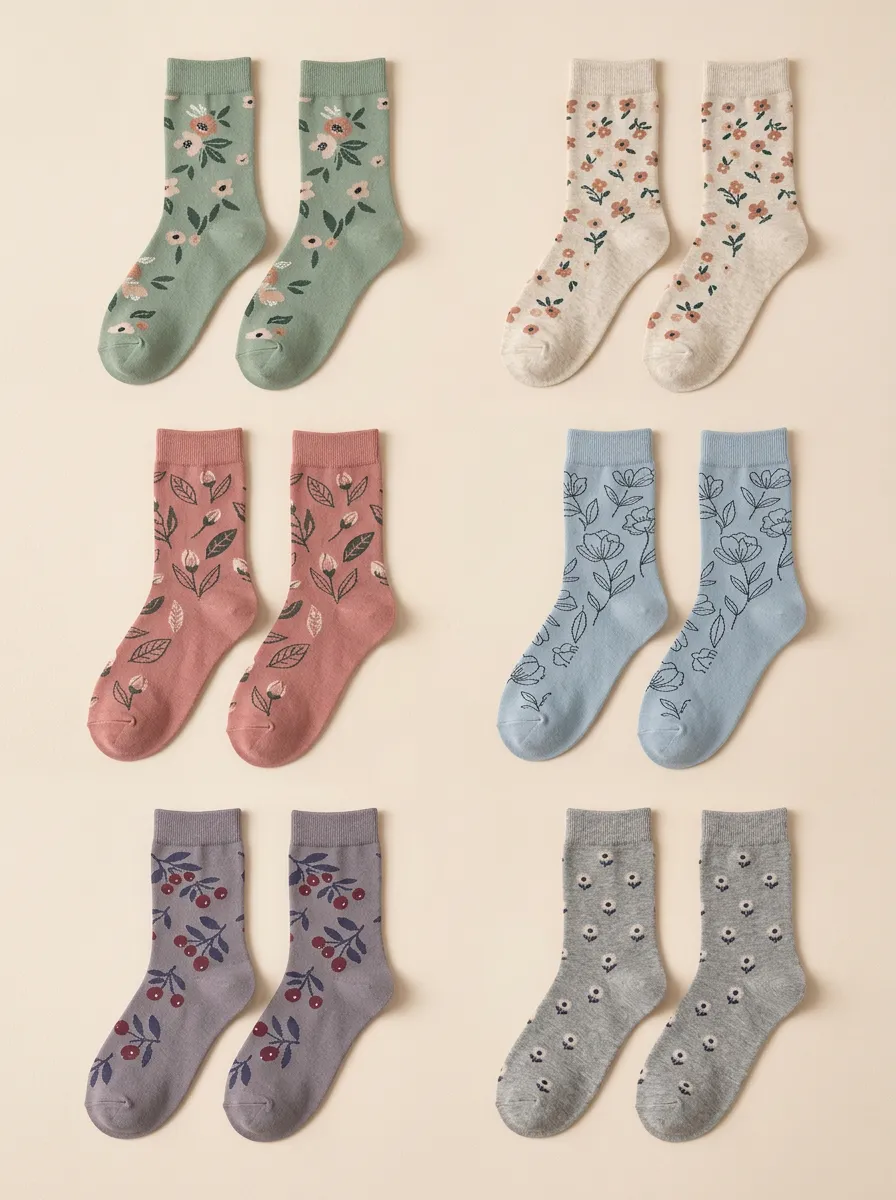 Women's 6-Pair Floral Berry Botanical Crew Sock Set
