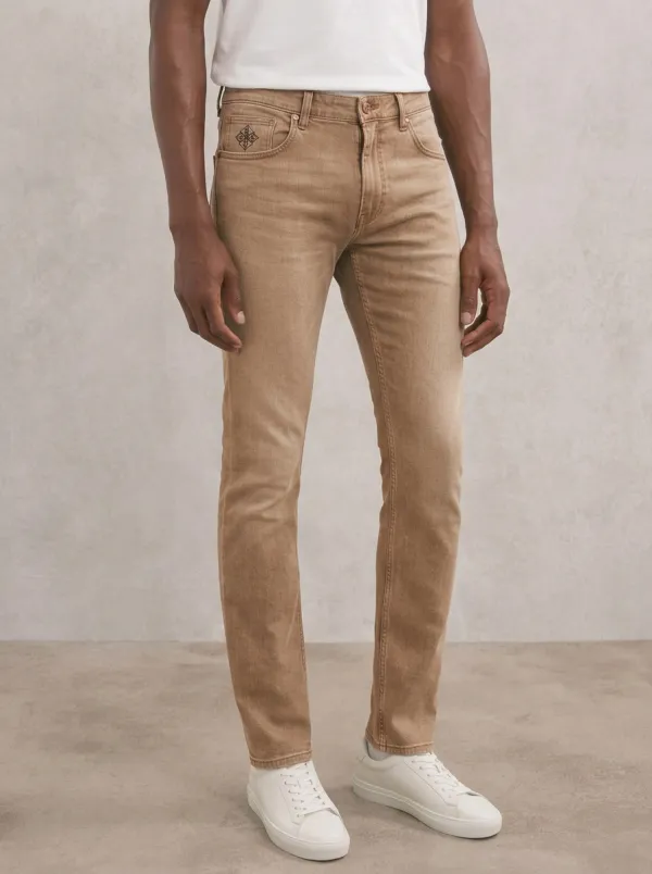 Men's Classic Everyday Geometric Logo Printed Stretch Denim Jeans