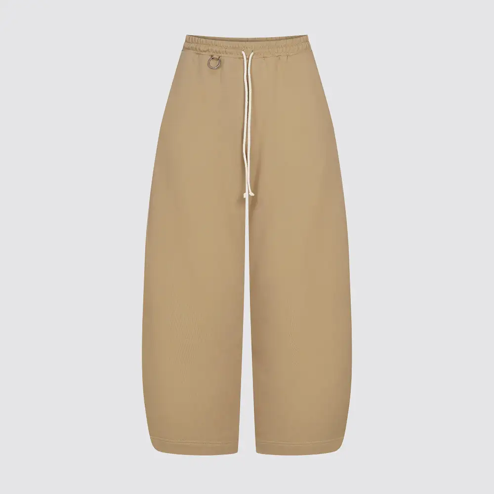 Drawstring Pocketed Barrel Leg Flowy Barrel French Terry Wide Barrel Sweatpants