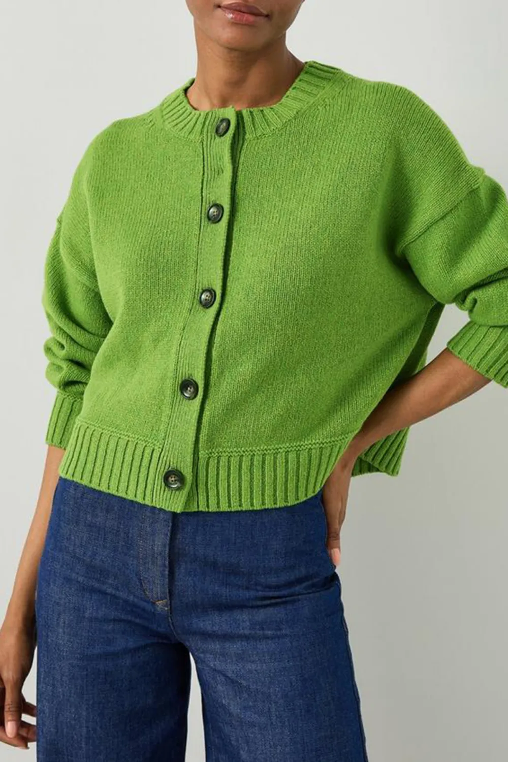 Bright Green Cropped Button Up Knit Cardigan