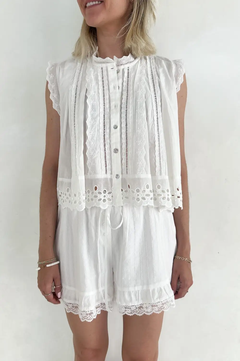 Soft Line Cotton Eyelet Blouse
