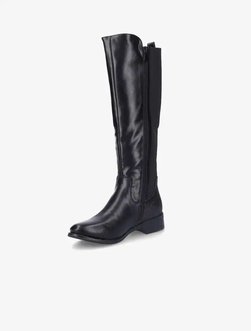Block Heel Glitter Detail Faux Leather Knee High Boots