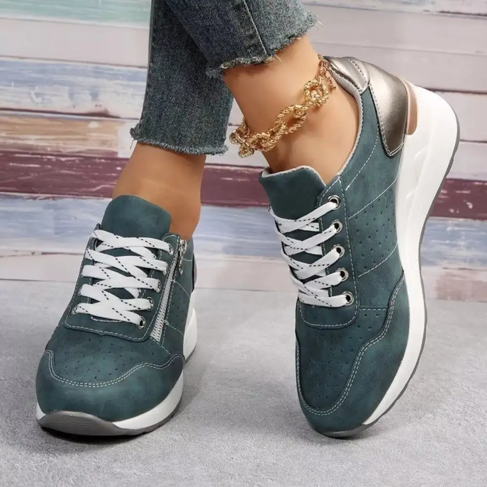 Refined Lace-Up Wedge Sneakers