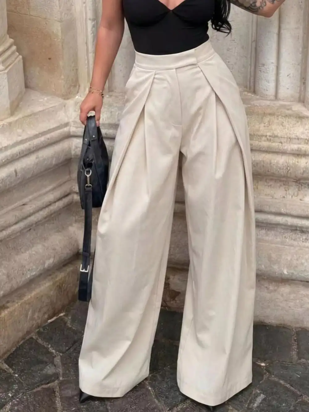 High Waist Pleated Wide Leg Pants