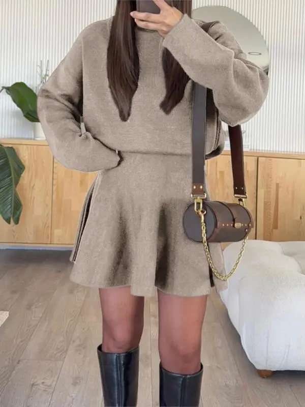 Women's Casual Half-High Neck Long Sleeve Knit Dress