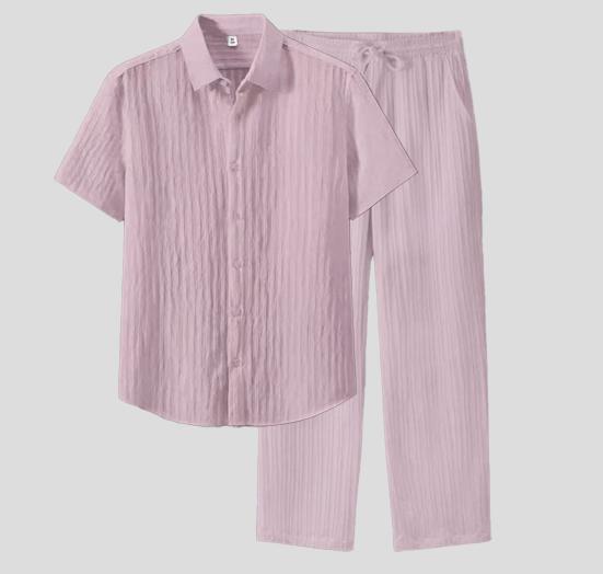 Men's Two-piece Suit Shirt and Elastic Waist Pants Set