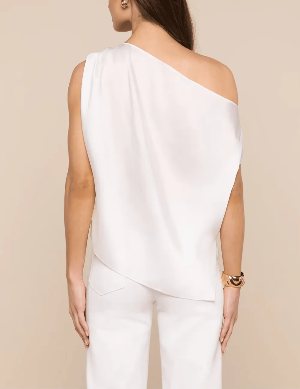 Satin Printed Scarf-Detail Draped Tank Top