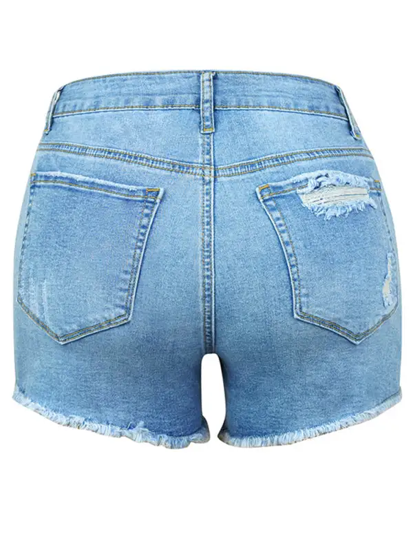Mid Rise Skinny Ripped Stretch Shorts Denim Pants