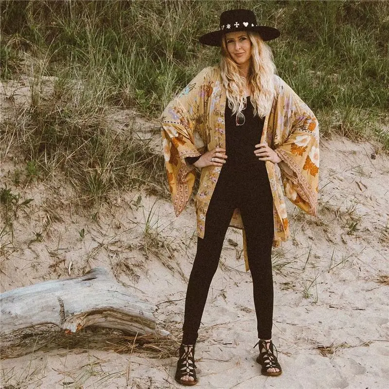 Floral Print Bat Sleeve Kimono Dress