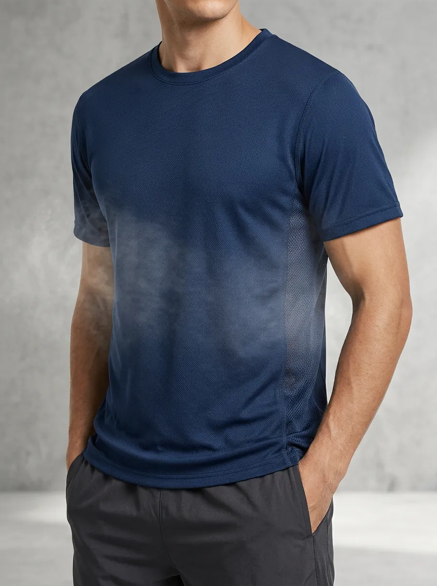 Men's Sports Fitness Ombre Mesh Printed T-Shirt