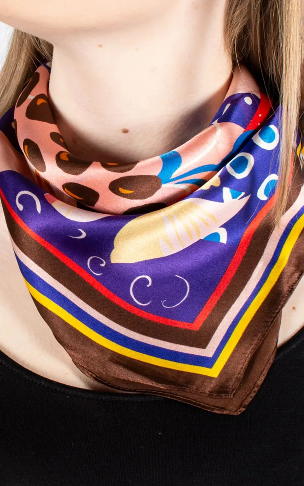Art Abstract Print Pink And Brown Silk Scarf