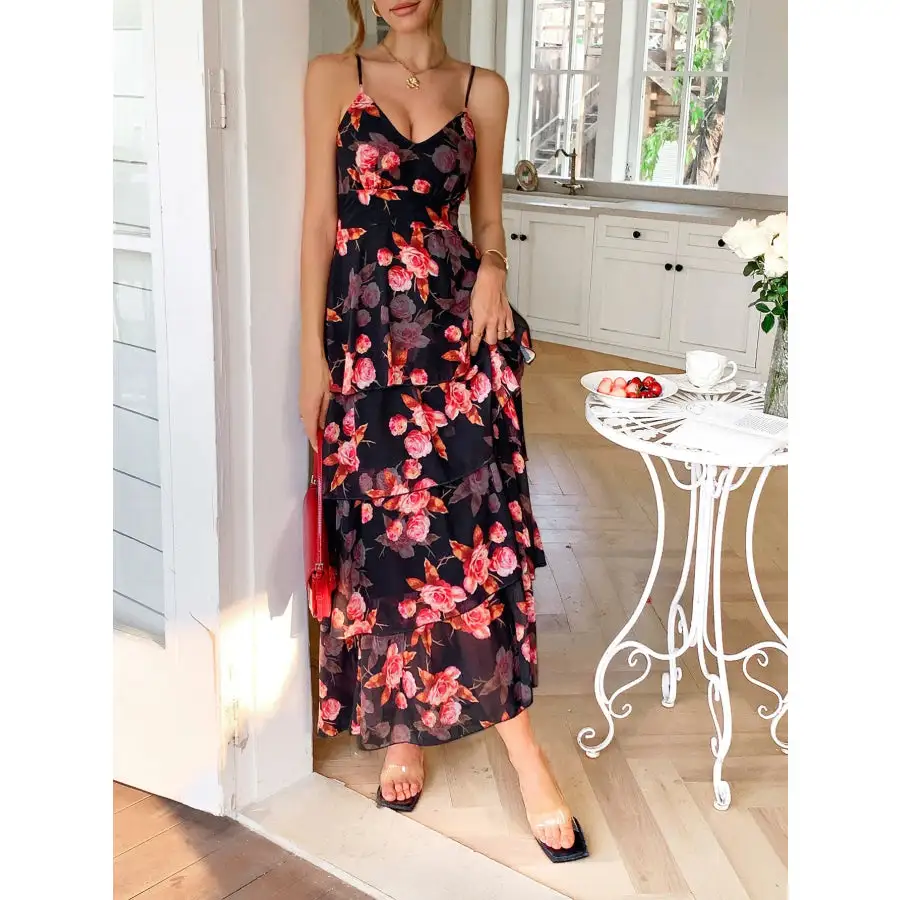 Floral Print Layered Maxi Cami Dress