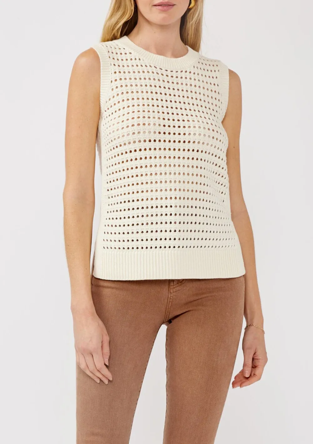 Side Slit Round Neck Sweater Tank