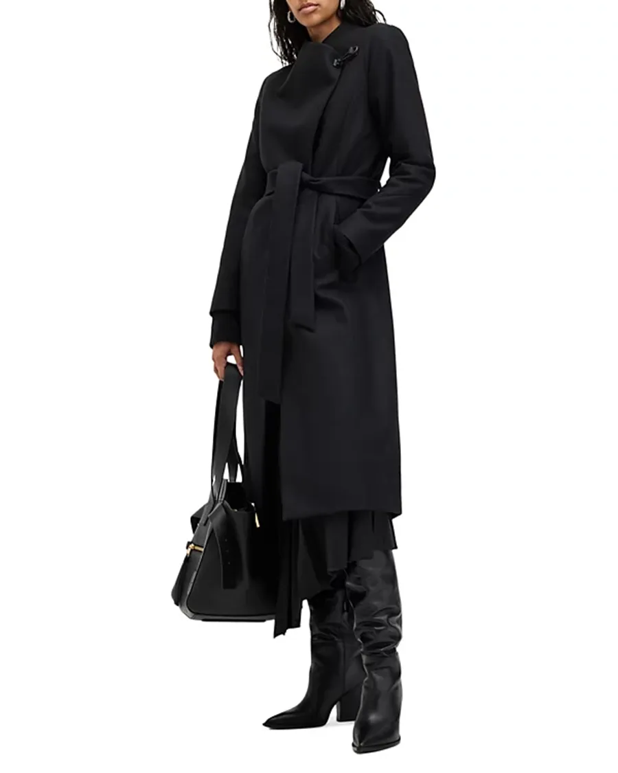 Wrap Around Belted Long Line Wool Coat