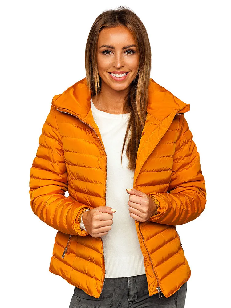 Camel women's quilted winter jacket without hood