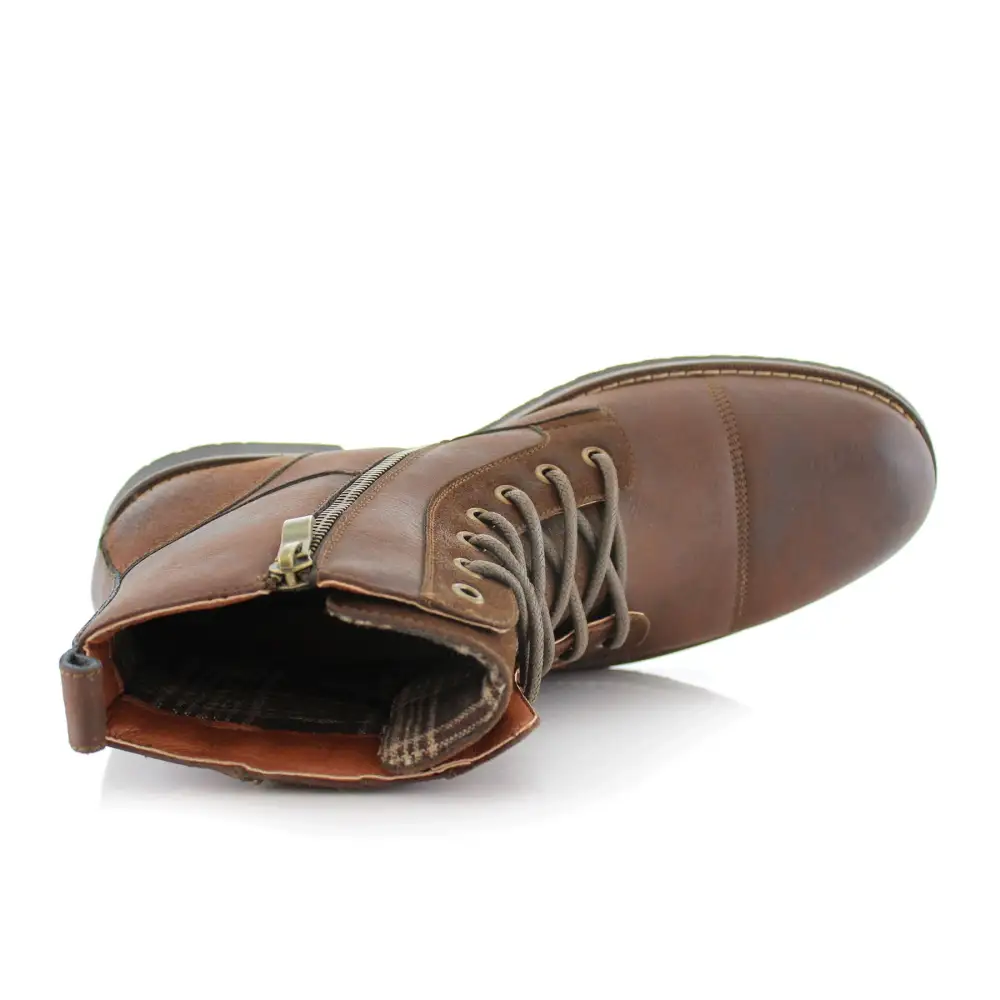 Suede Faux-Leather Cap-Toe Combat Boots