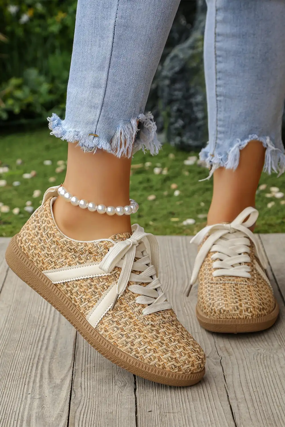 Woven Lace-Up Casual Sneakers