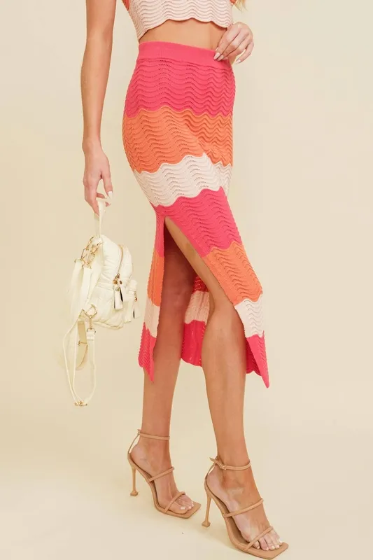 Color Block Rib Knit Skirt
