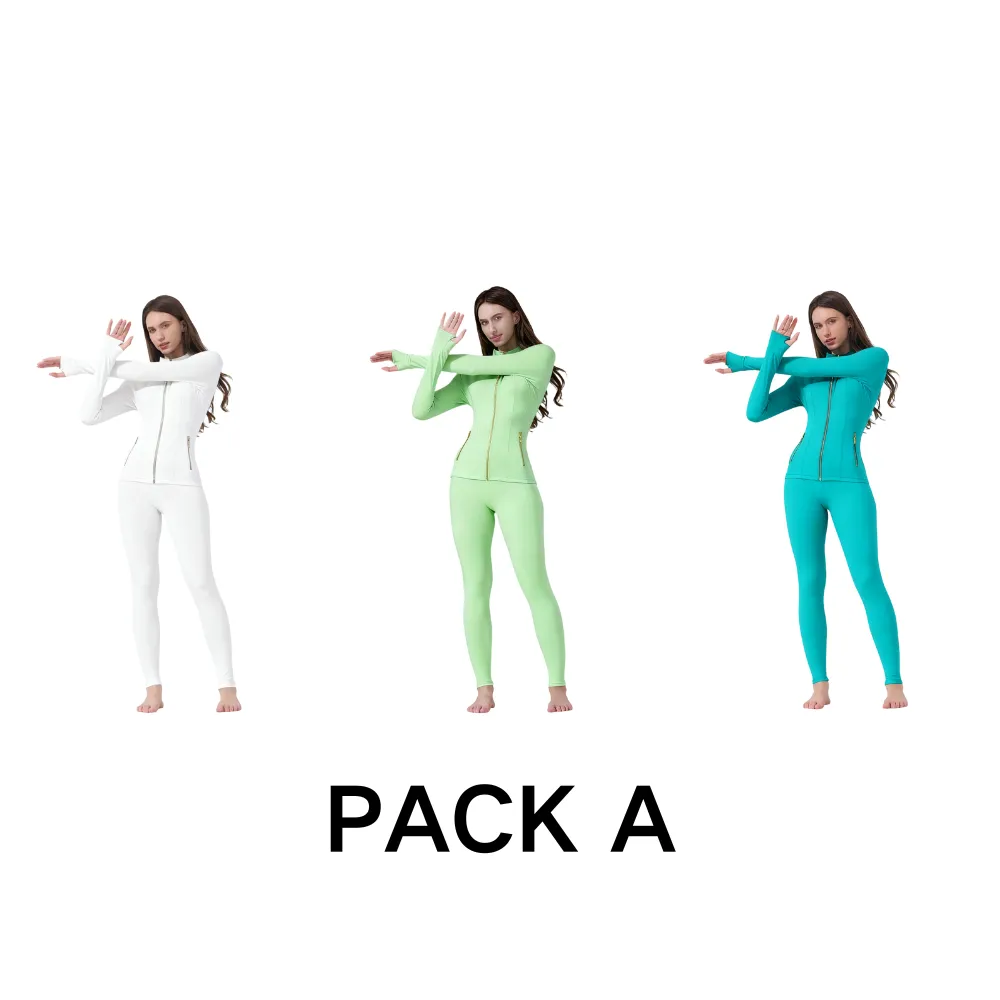 Women's Sporty Tracksuit Set , Golden Zipper Jacket with Pockets & Yoga Pants