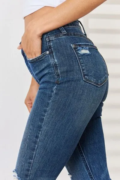 Balanced High Waist Distressed Denim Jeans