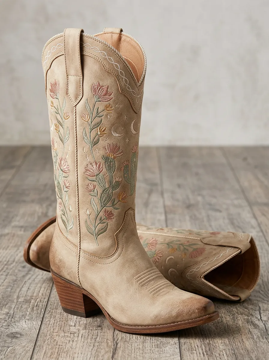 Women's Western Cowboy Cactus Moon Floral Cowgirl Boots