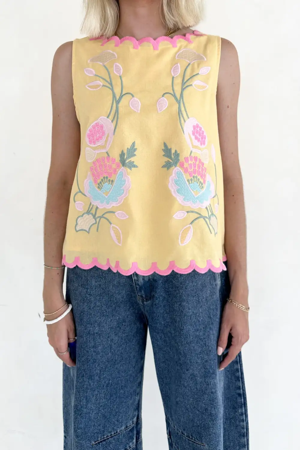 Everyday Floral Embroidered Sleeveless Top