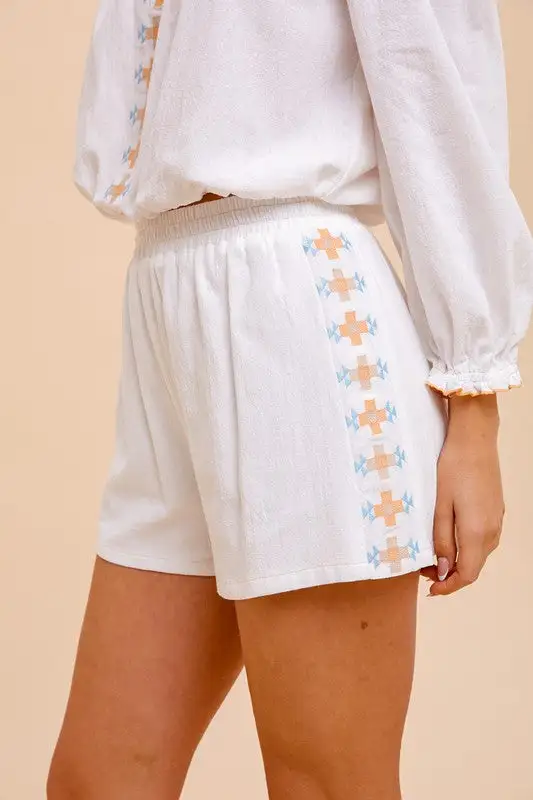 Textured Embroidered Relaxed Shorts