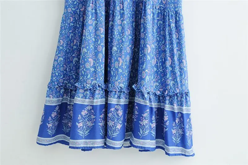V-Neck Short Sleeve Boho Maxi Dress