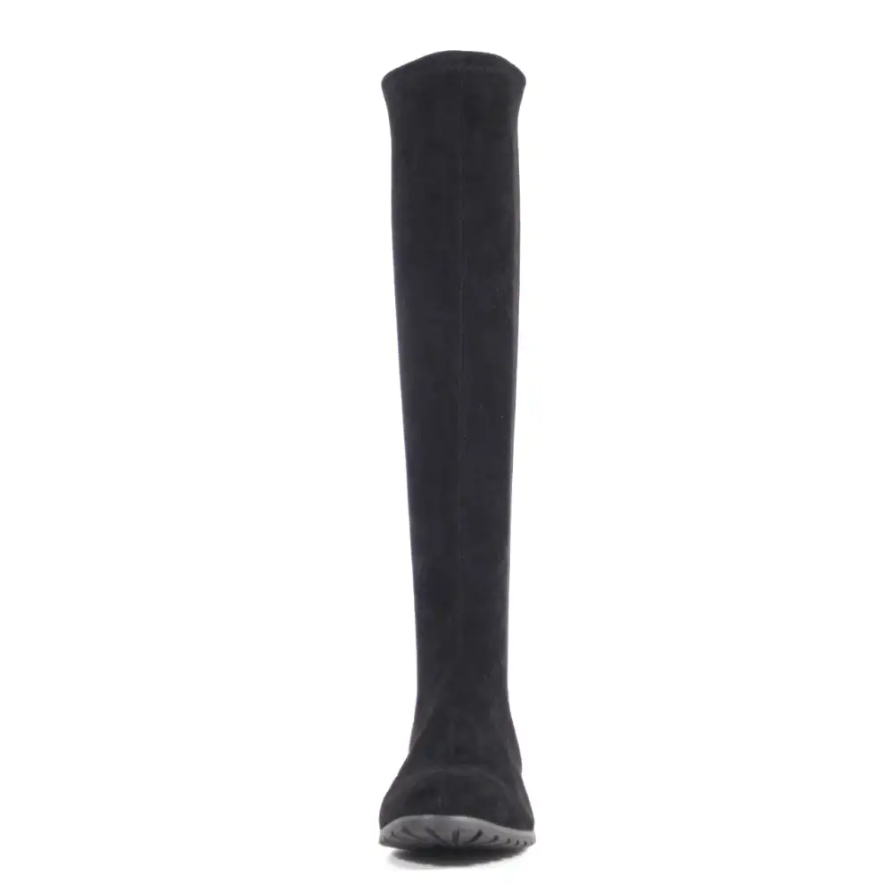 Slip On Low Heel Stretch Knee High Boots