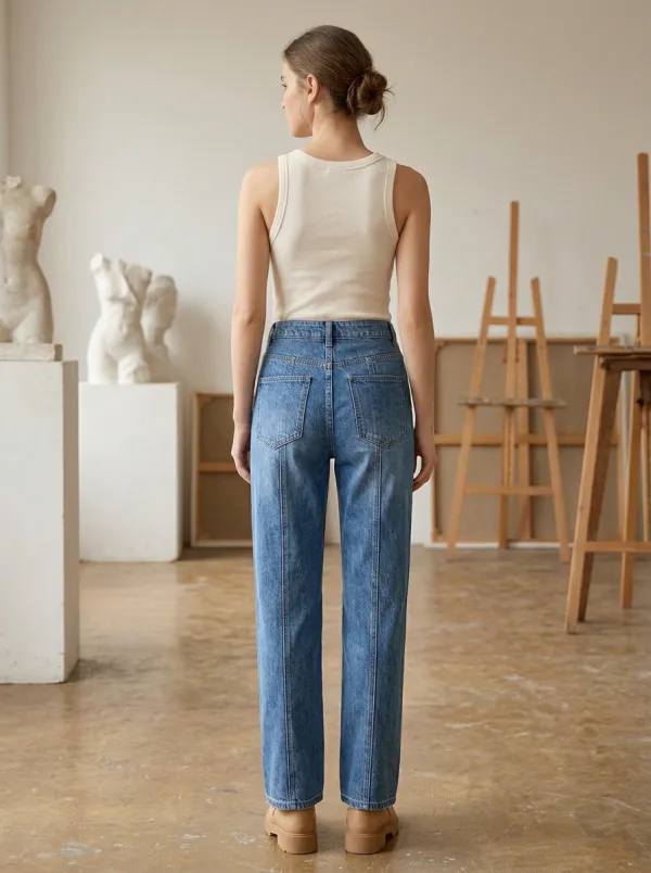 Women's High-Waisted Button-Fly Straight-Leg Denim Jeans