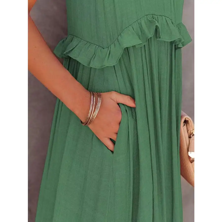 Ruffled Sleeveless Maxi Dress with Pockets