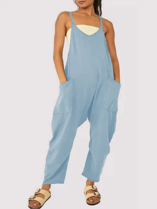Clean V Neck Spaghetti Strap Pocket Accessory