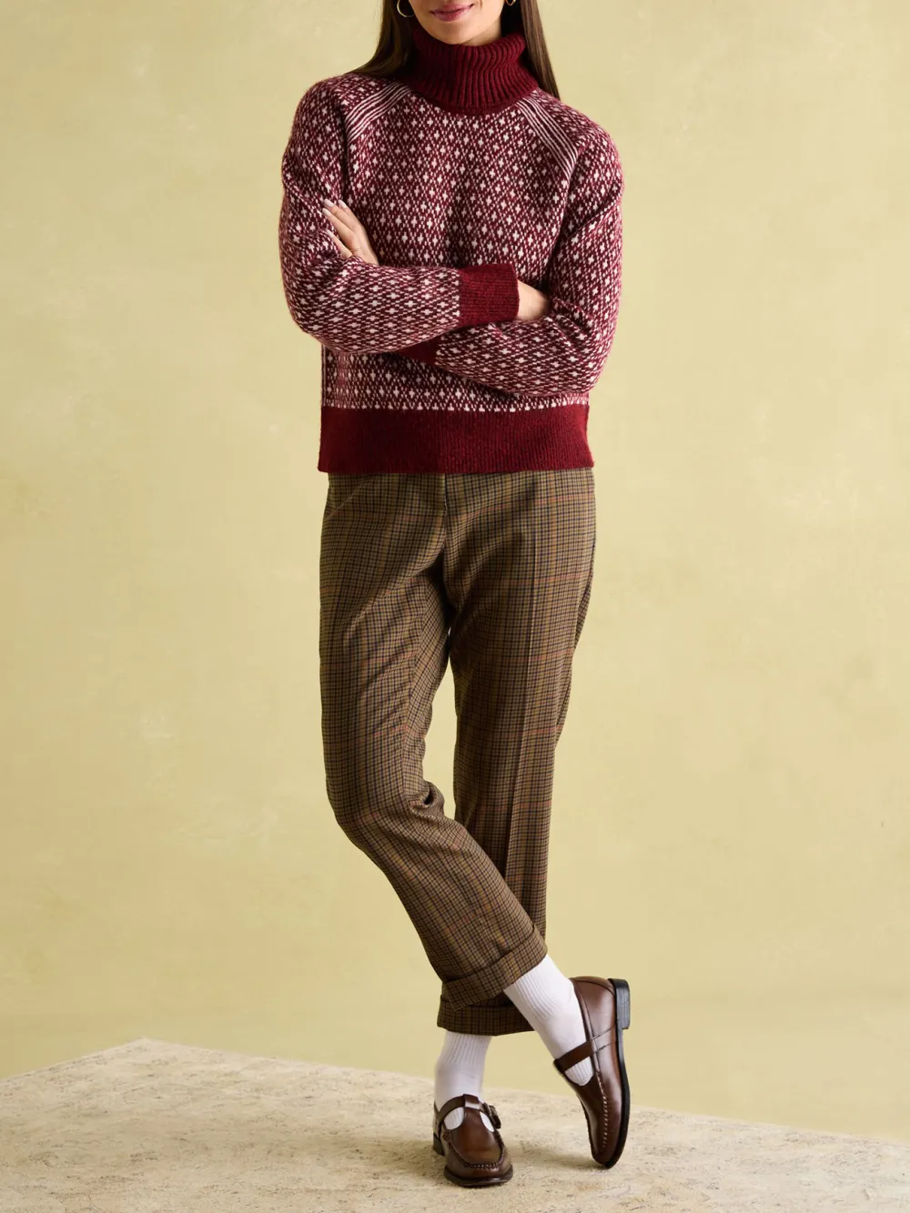 Cream/Red Patterned Jumper with Detachable Roll Neck