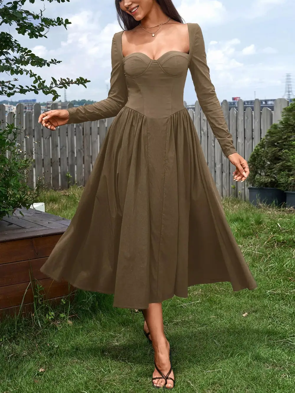Long Sleeve Maxi Tie Detail Dress