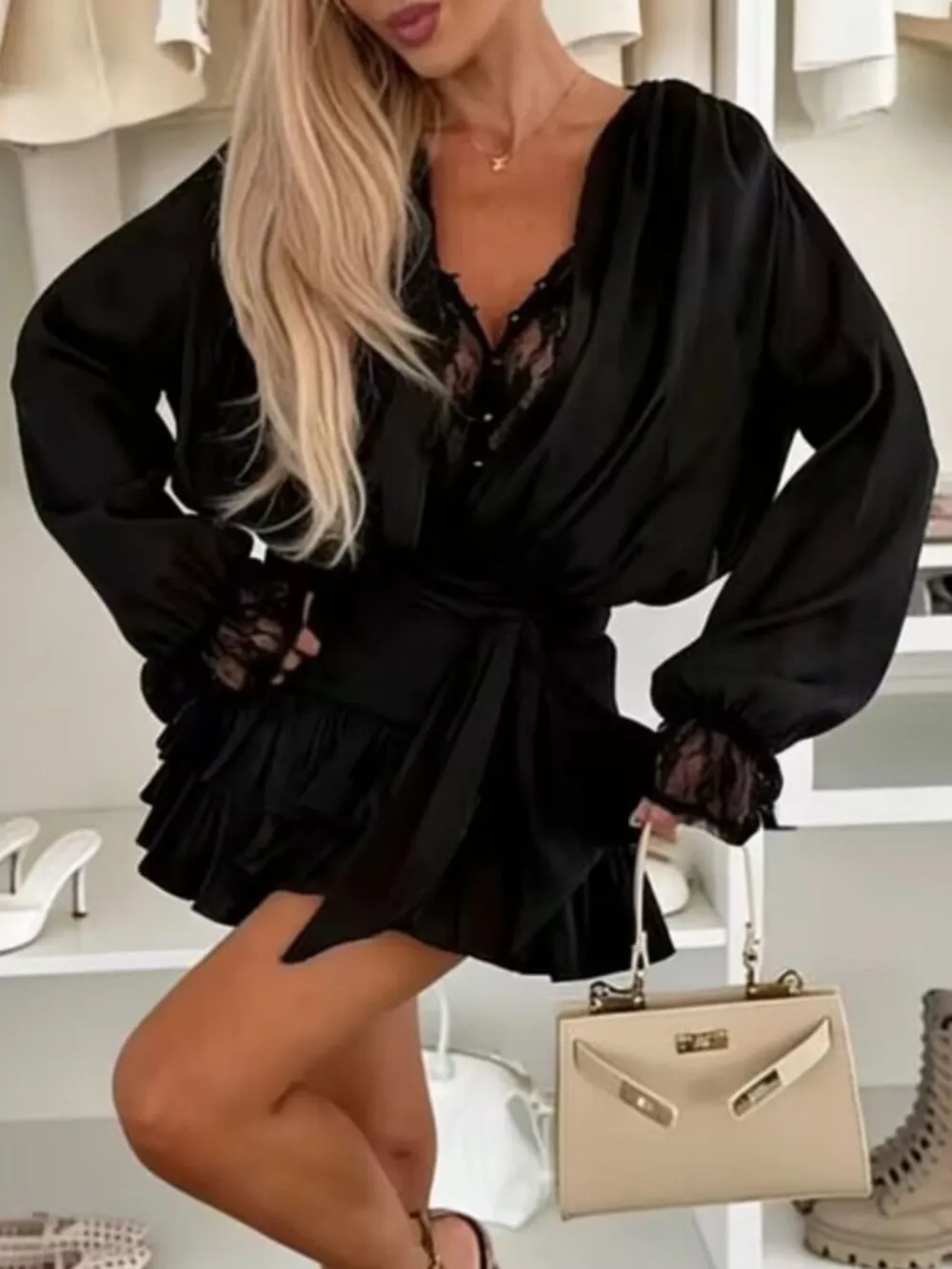 Lace Long Sleeve Dress Casual