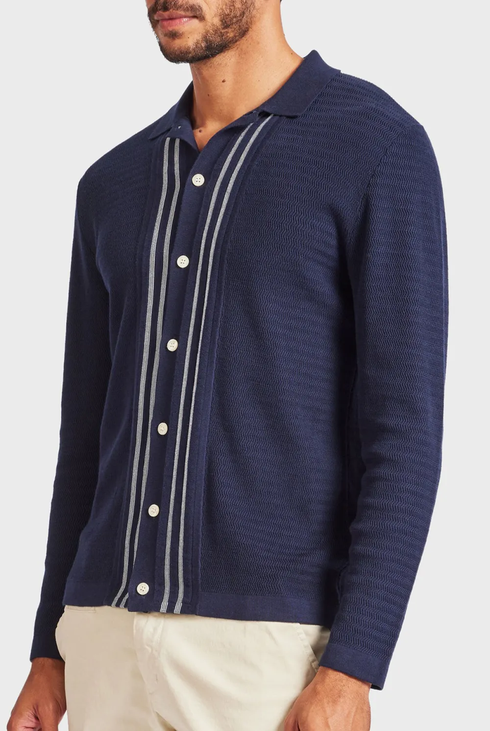 Ross Stripe LS Knit Shirt- Navy