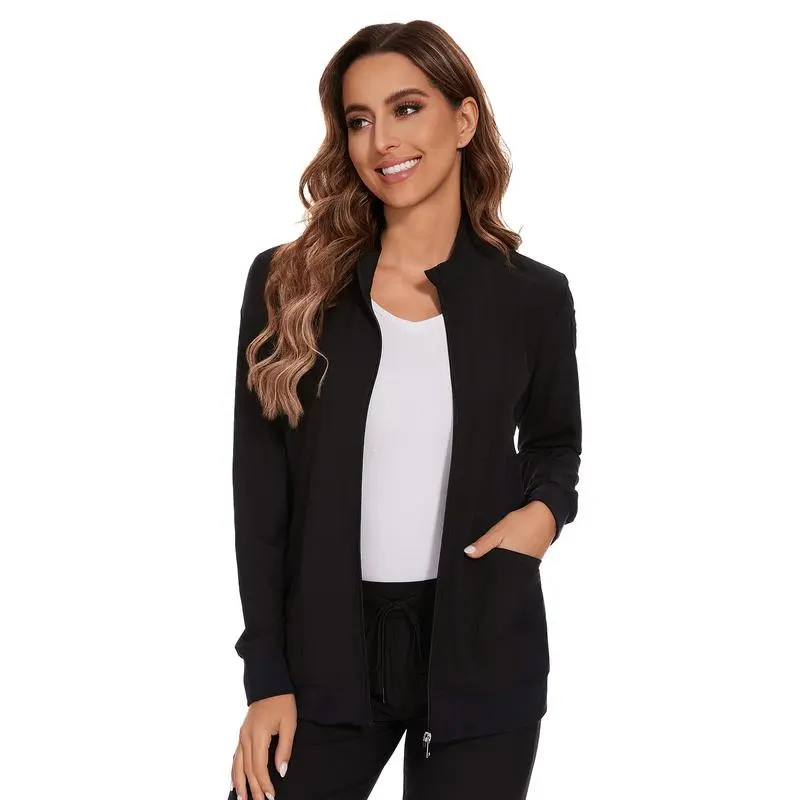 Scrub Jackets for Woman, Zip Front Nurse Jacket, 4-Way Stretch Fabric