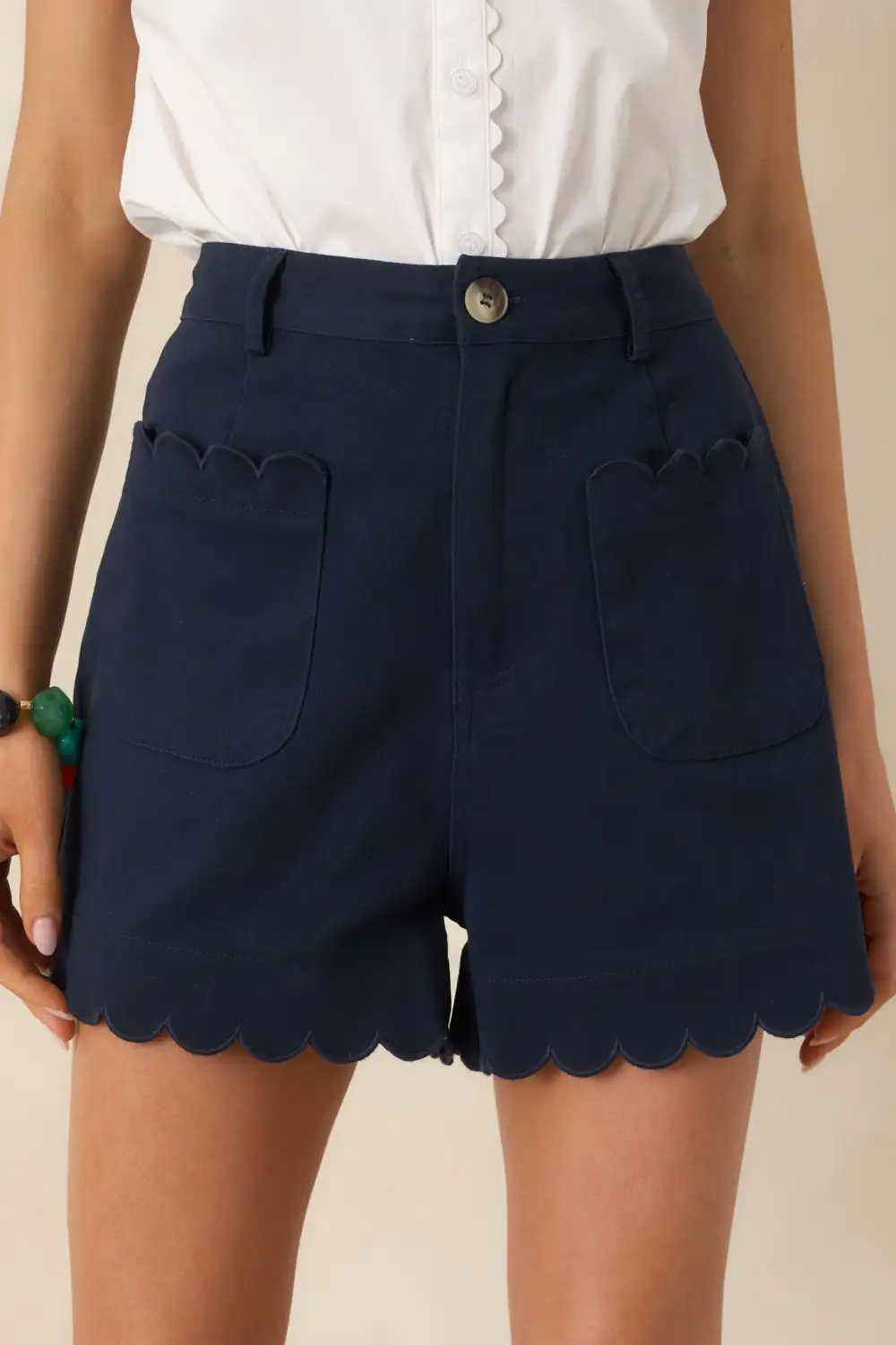 Cotton Scalloped Trim Shorts