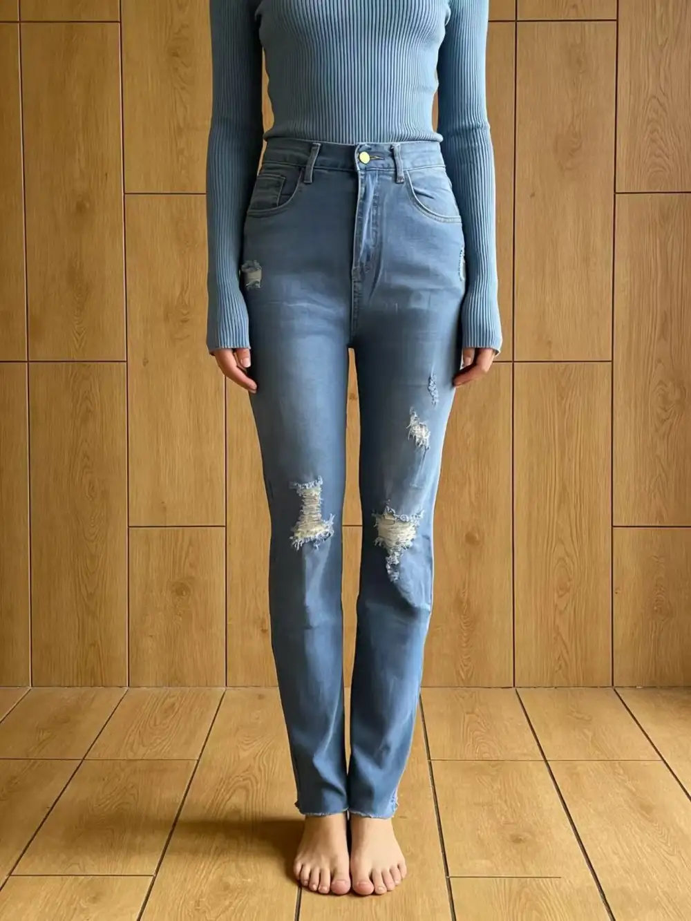 Soft High Waist Distressed Denim Jeans