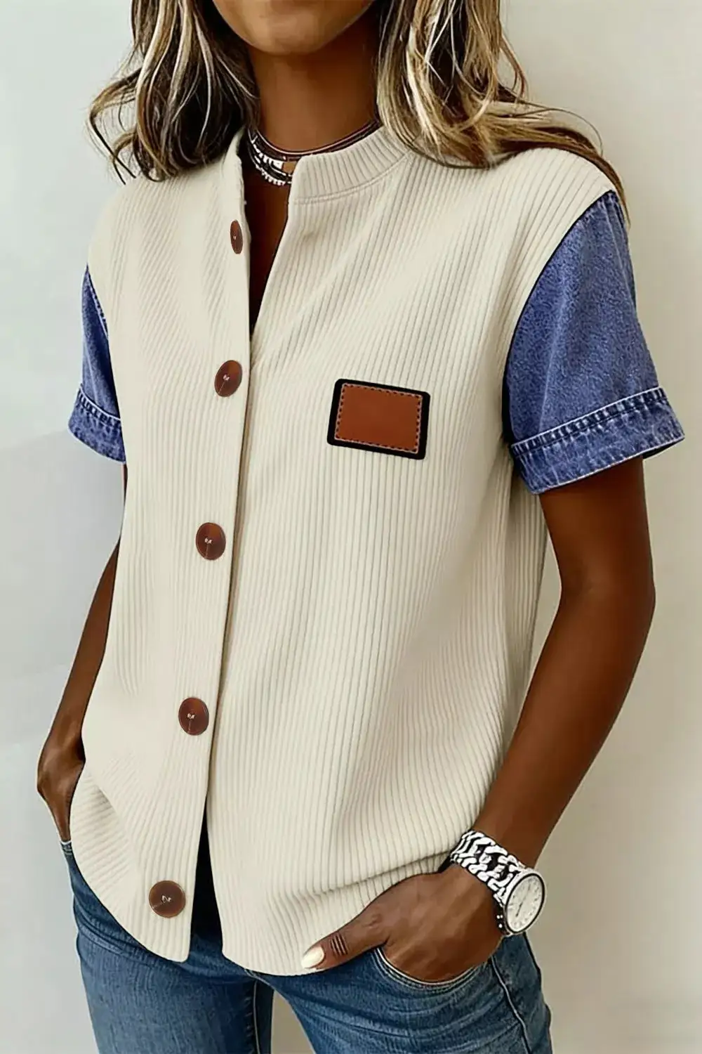 Ribbed Knit Button Down Shirt Sleeves