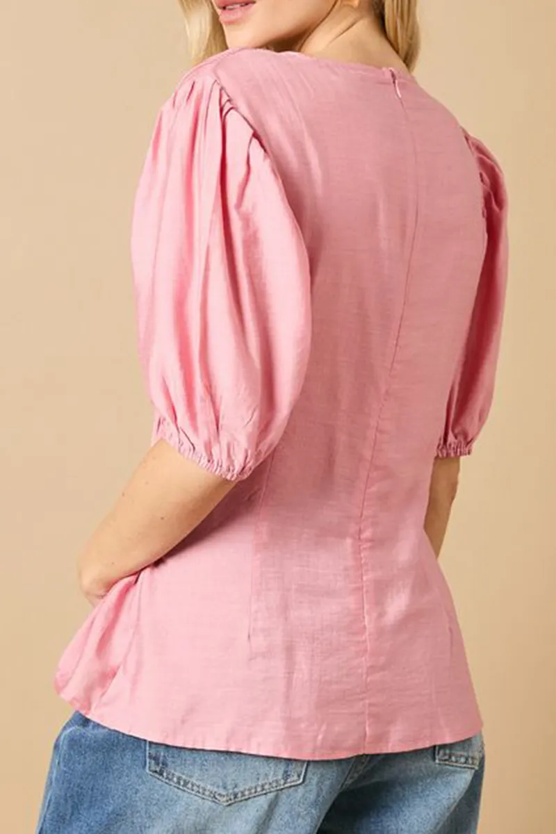 Casual Style Bodice Puff Sleeve Top