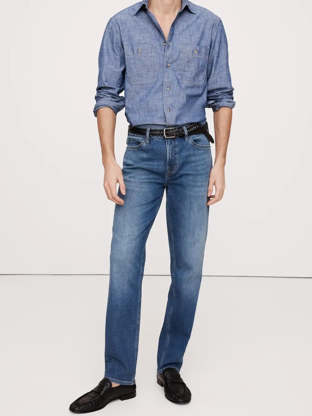 Men's  Medium Wash Straight Soft Cotton Jeans