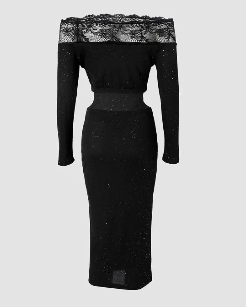 Lace Off Shoulder Cutout Bodycon Dress