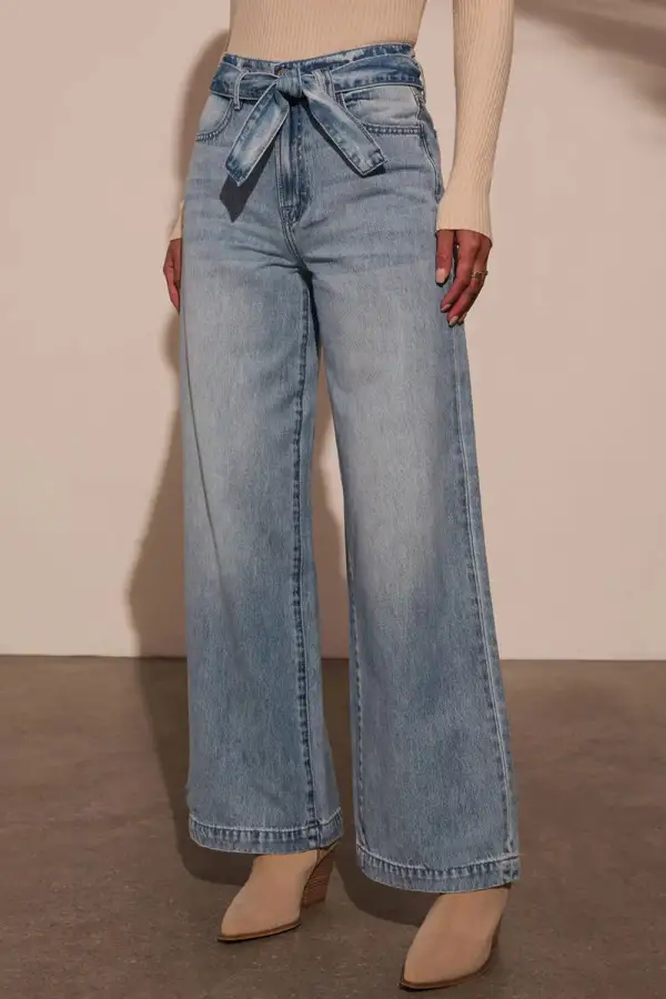 Tied Wide Leg Pocket Denim Jeans