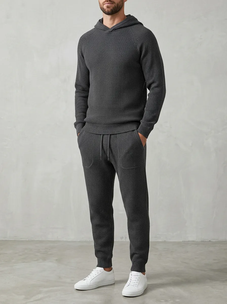 Refined Soft-Texture Men's Knit Hoodie Jogger Set