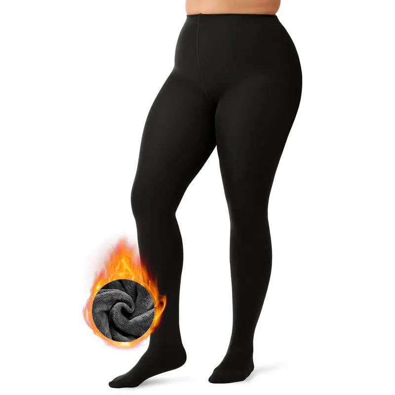 Women Fleece Lined Leggings Sheer Fake Translucent Pantyhose Thermal High Waisted Footed Opaque Tights