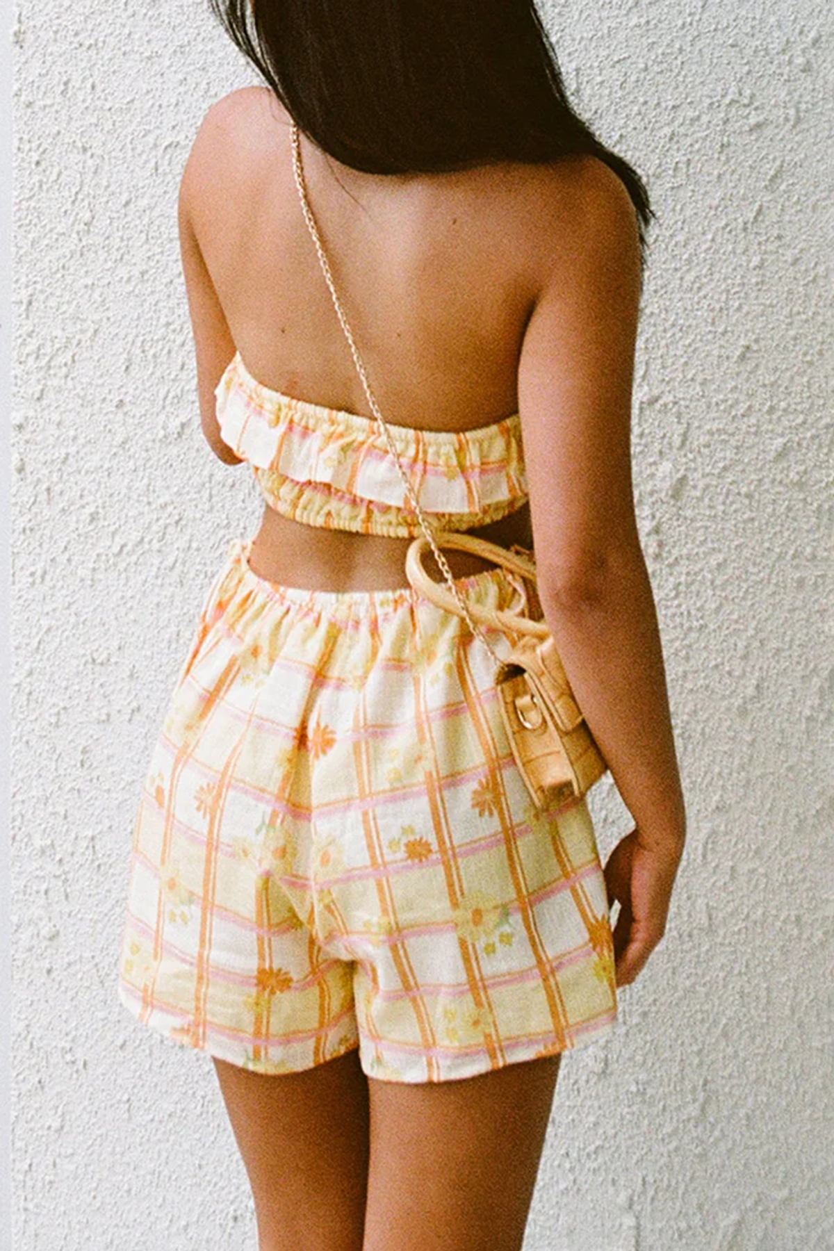 Strapless Plaid Cut Out Romper