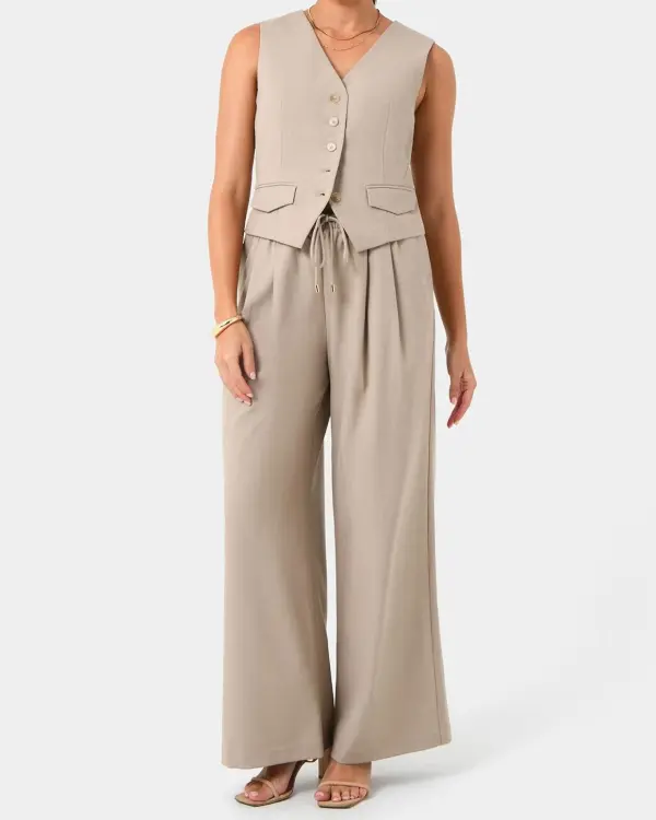 Elastic Waist Relax Pants -Sand