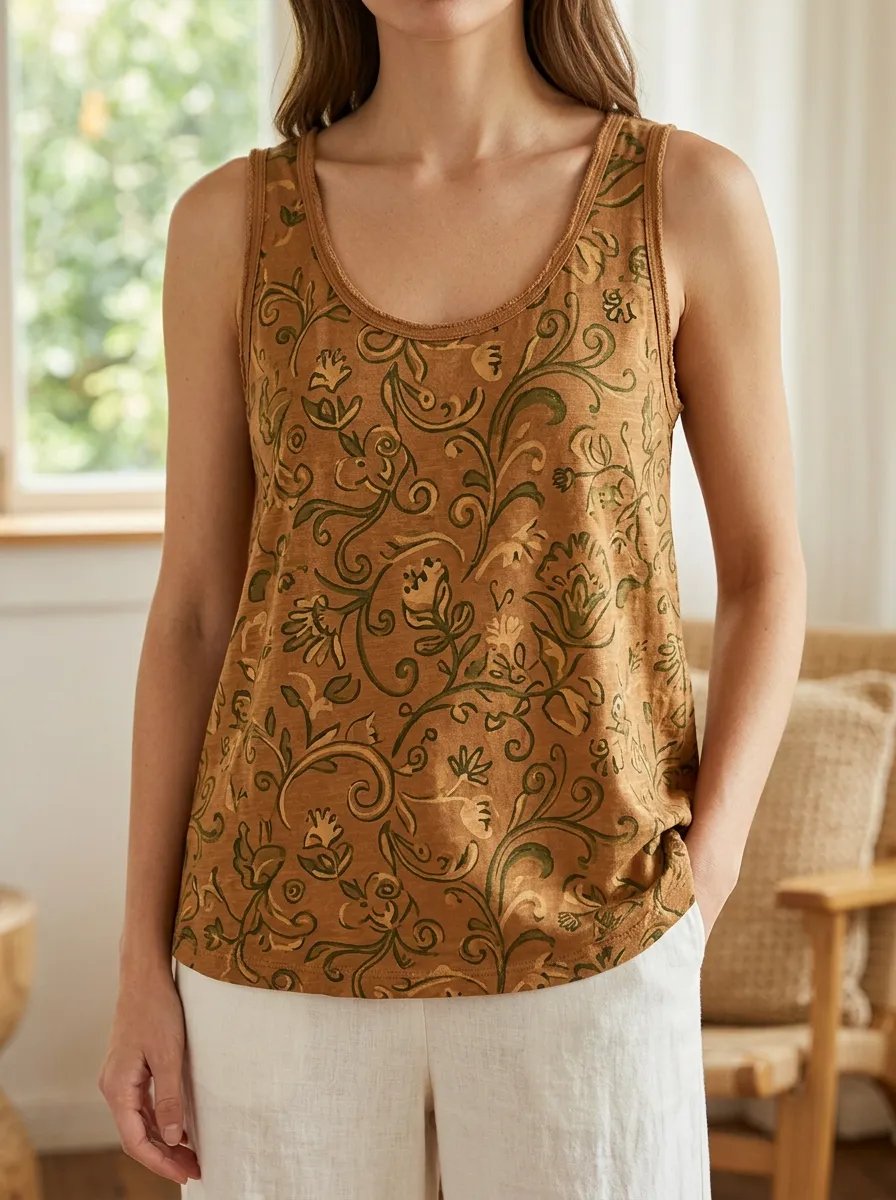 Women's Modern Vintage Floral Botanical Tank Top