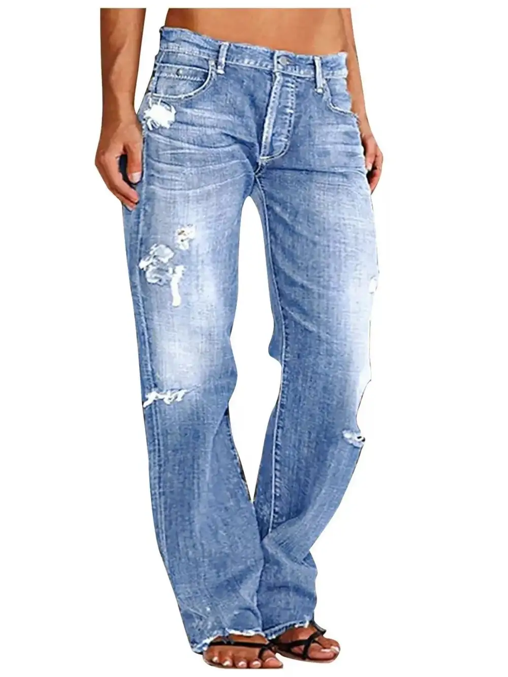 Loose Fit Distressed Denim Jeans